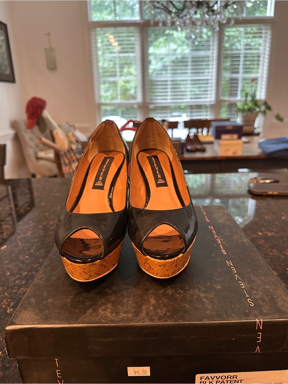 Steve Madden Black Patent Cork Wedge Pumps - Women
